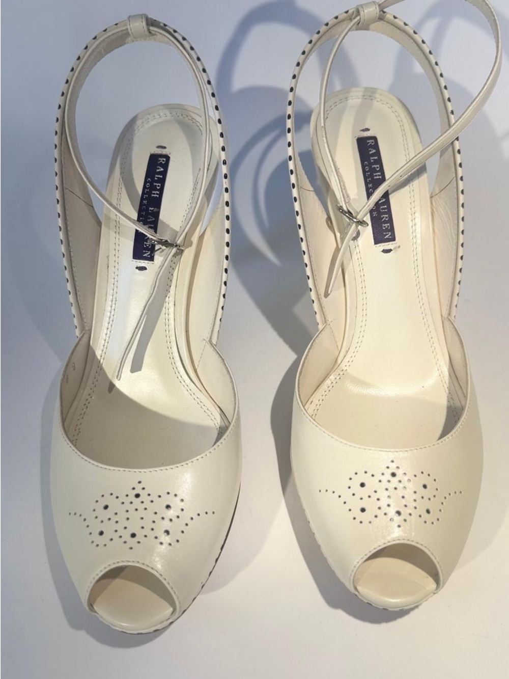 Ralph Lauren Cream Peep-Toe Slingback Heels - Picture 5 of 9